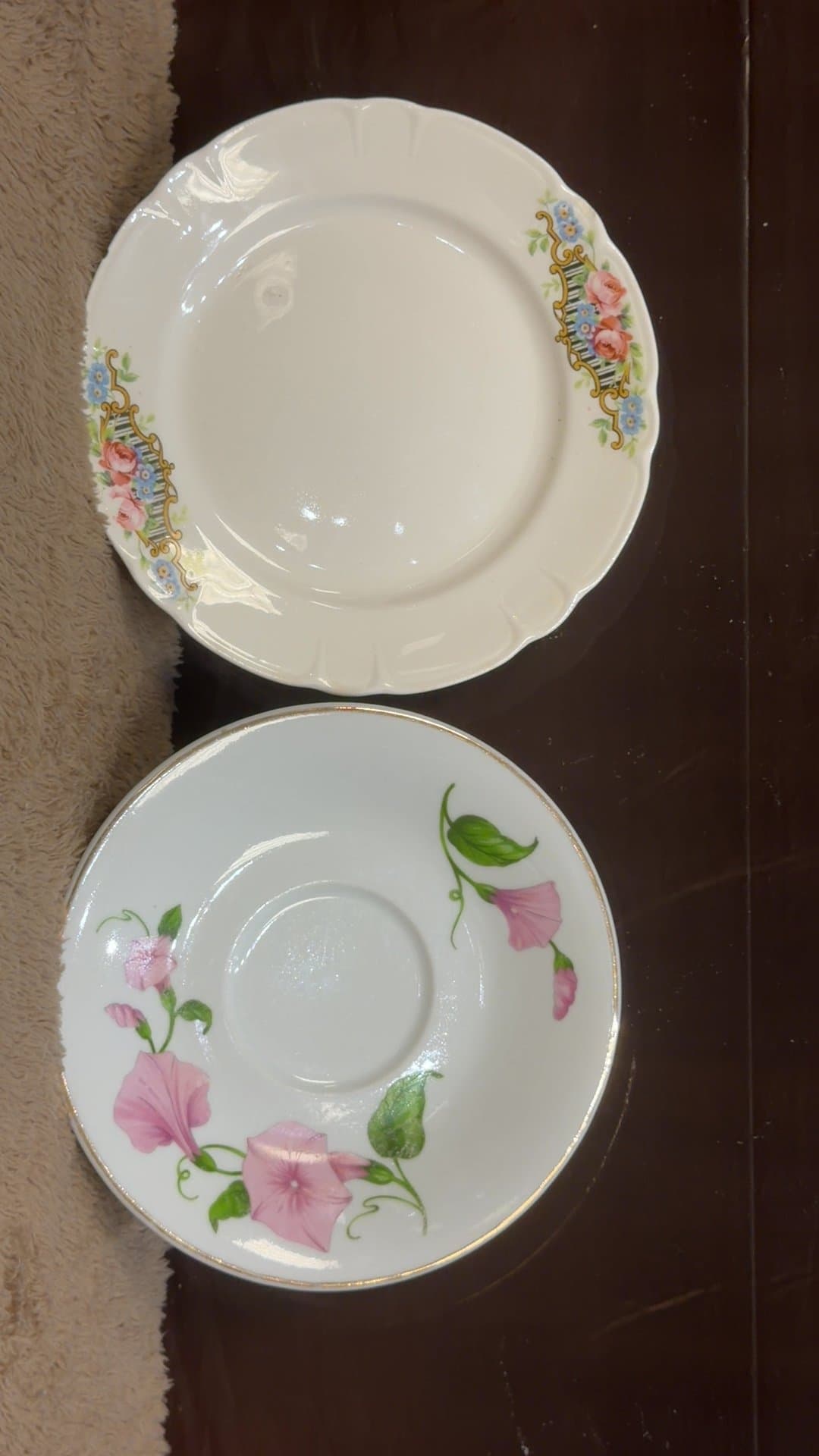 Vintage Floral Porcelain Teacup Saucer Plates Set of 2 - Image 1