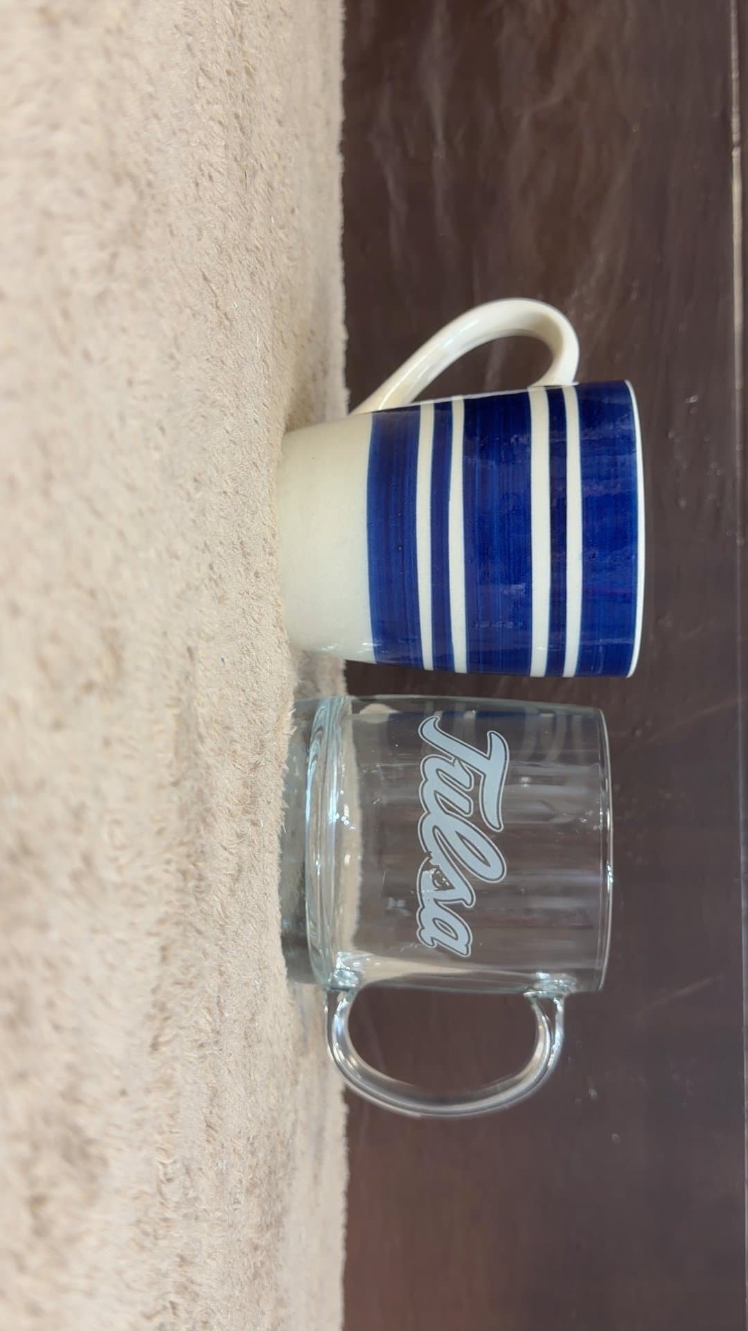 Royal Norfolk Blue Striped Ceramic Mug and Clear Glass Tulsa Mug Set - Image 1