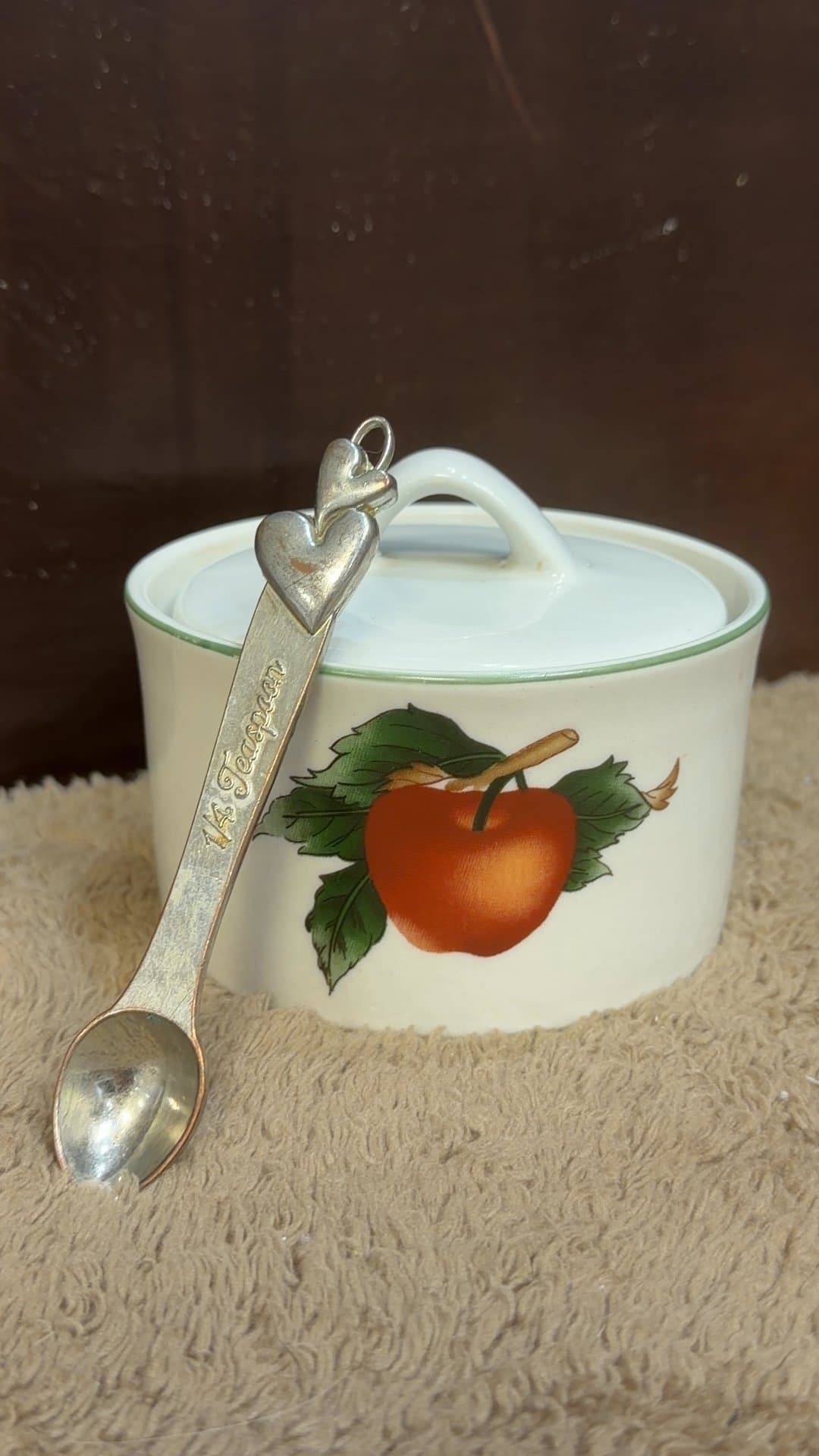 The Cades Cove Collection Covered Sugar Bowl with Heart Pewter Measuring Spoon - Image 1