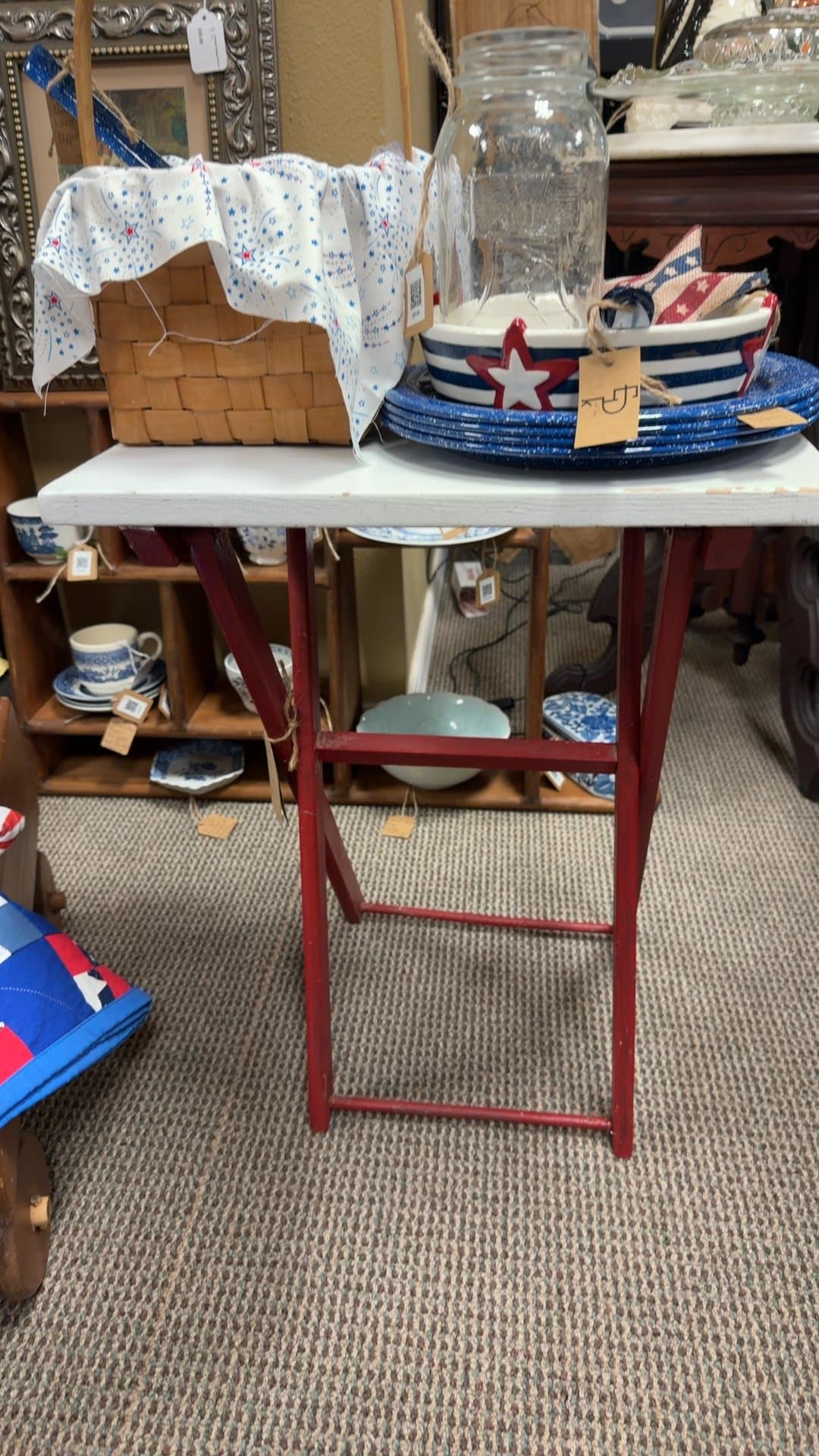 Red and White Folding Table - Image 1