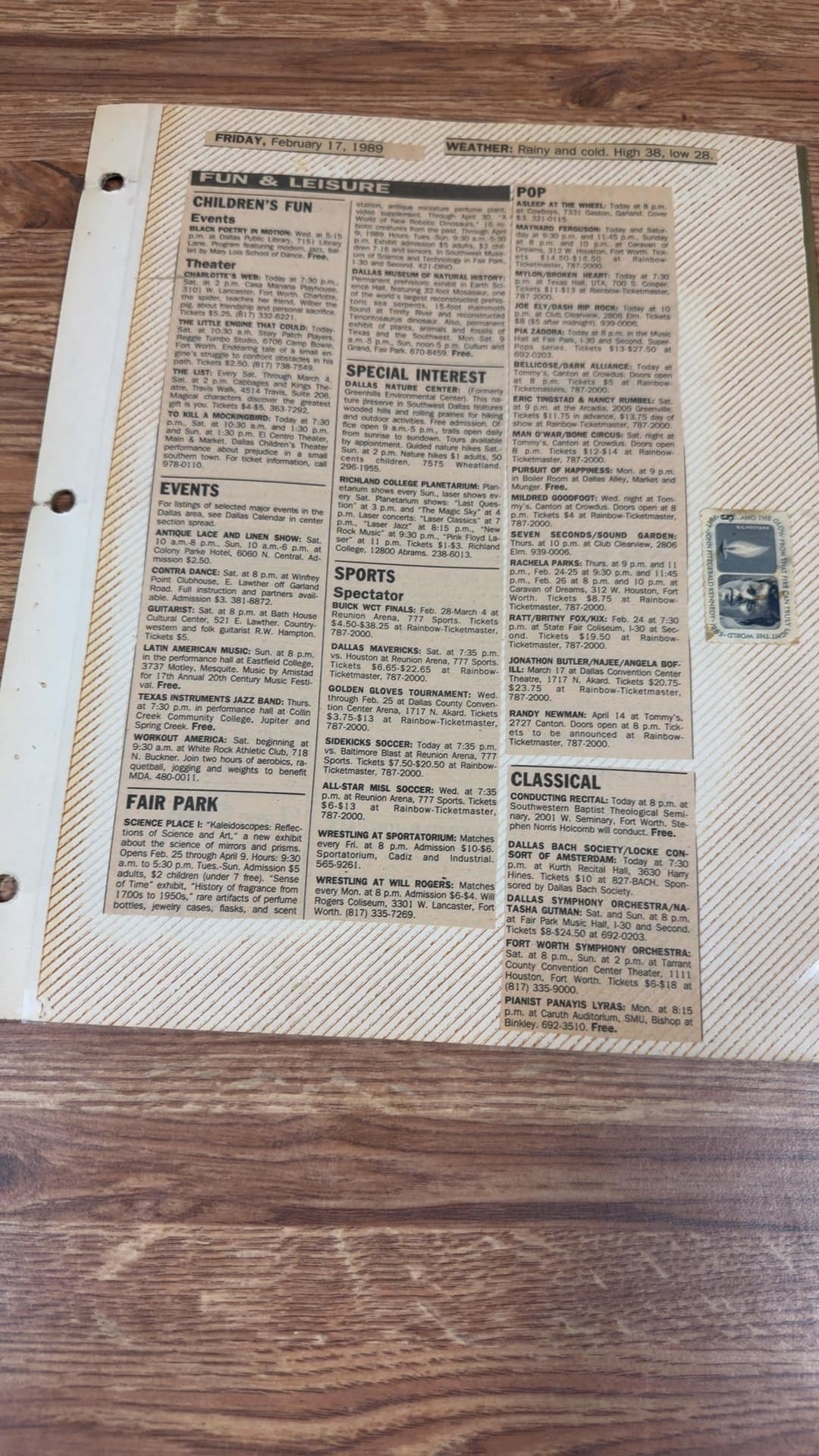1989 Newspaper Clippings Scrapbook Page - Image 1
