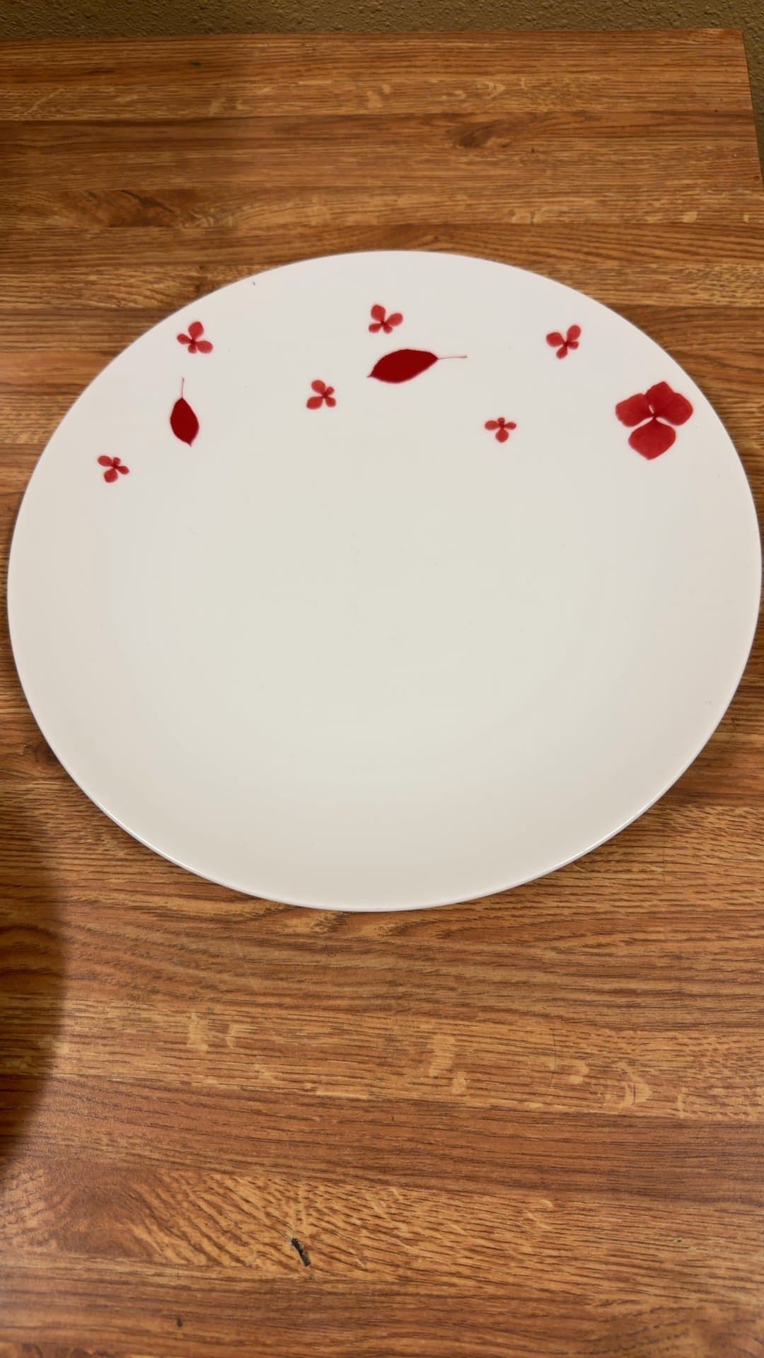 White Ceramic Plate with Red Floral Design - Image 1