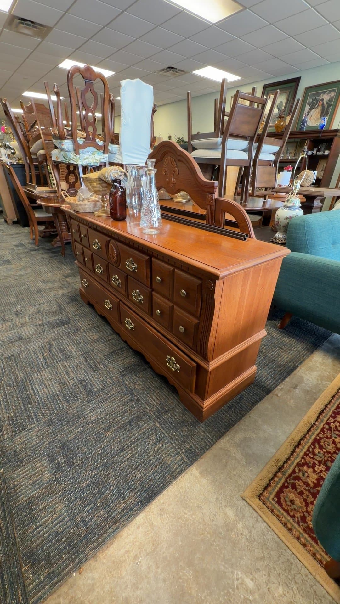 Vintage Wooden Dresser with Mirror - Image 1