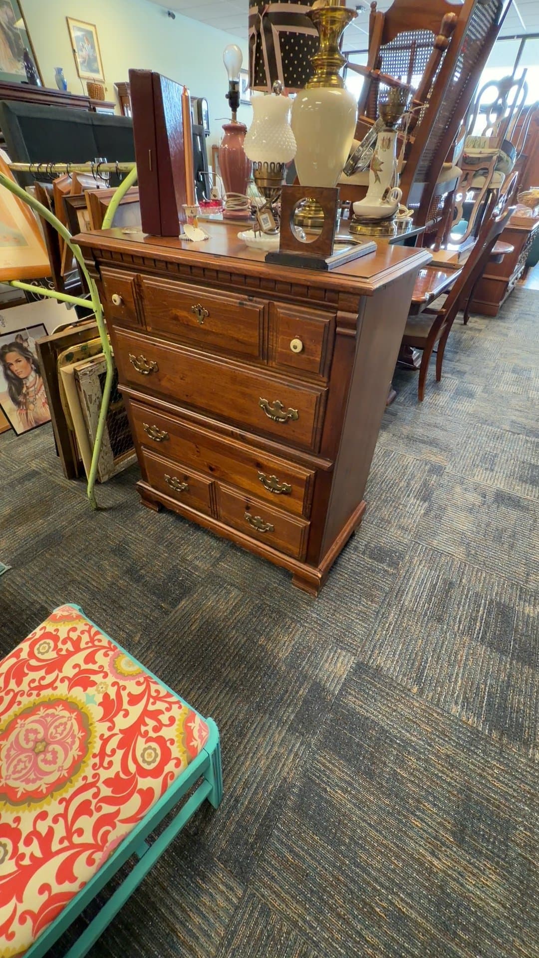 Vintage Wooden Dresser with Brass Handles - Image 1