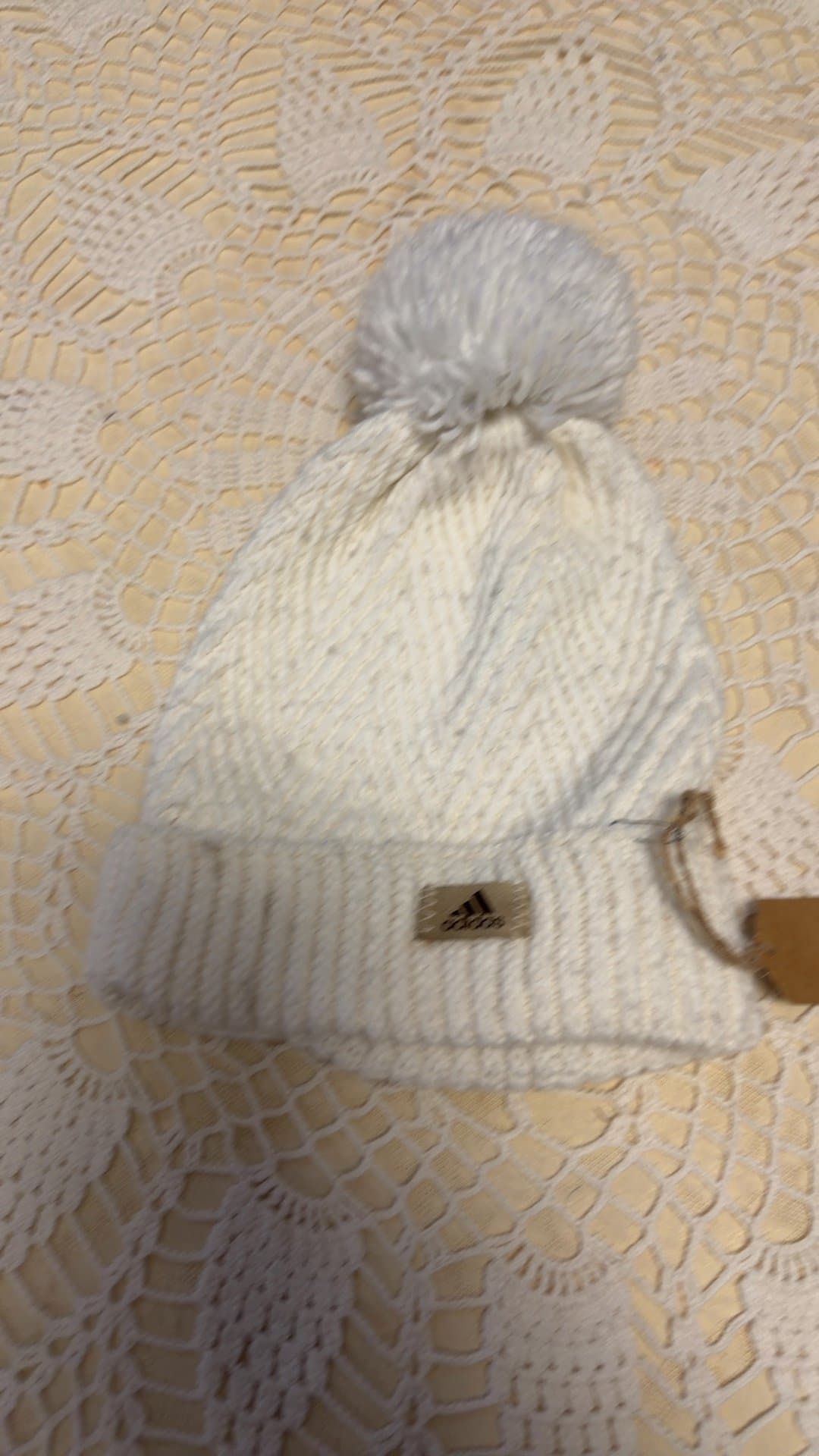 Adidas White Knit Beanie with Pom Pom - Image 1