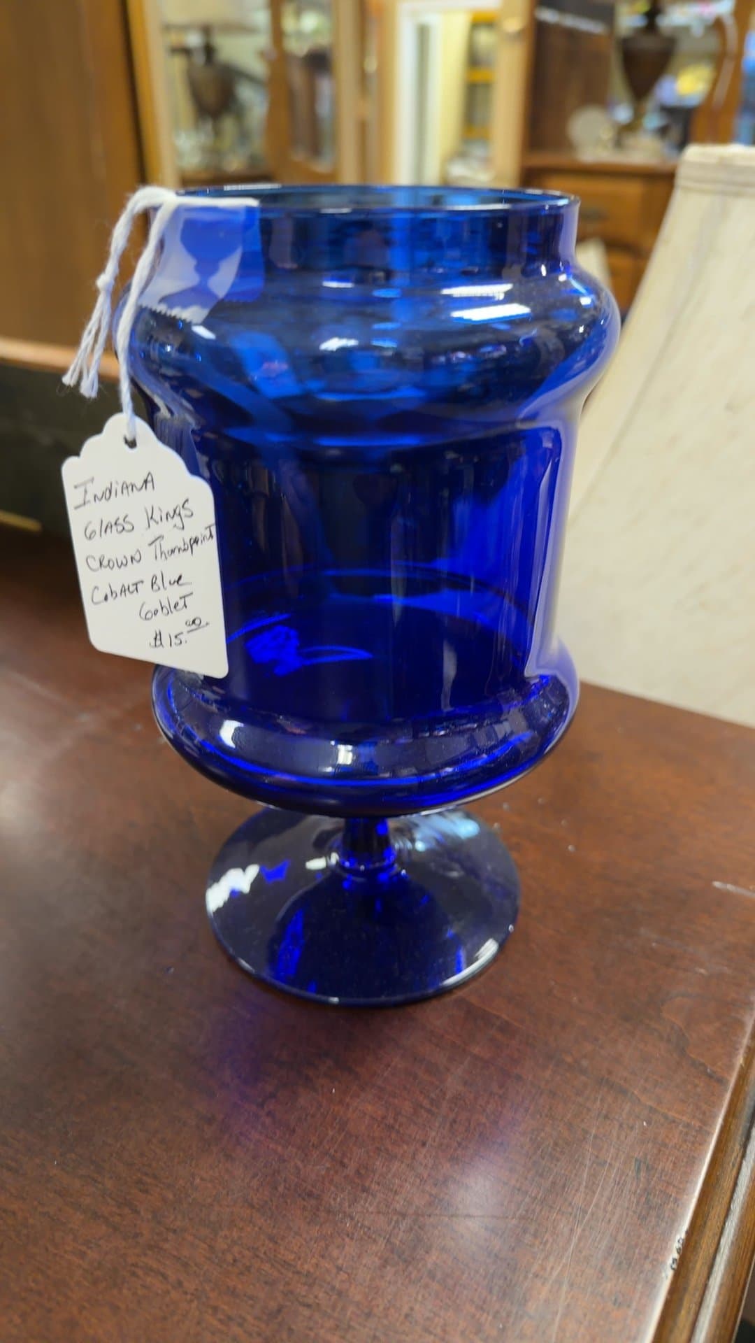 Indiana Glass Kings Crown Thumbprint Cobalt Blue Goblet - Image 1