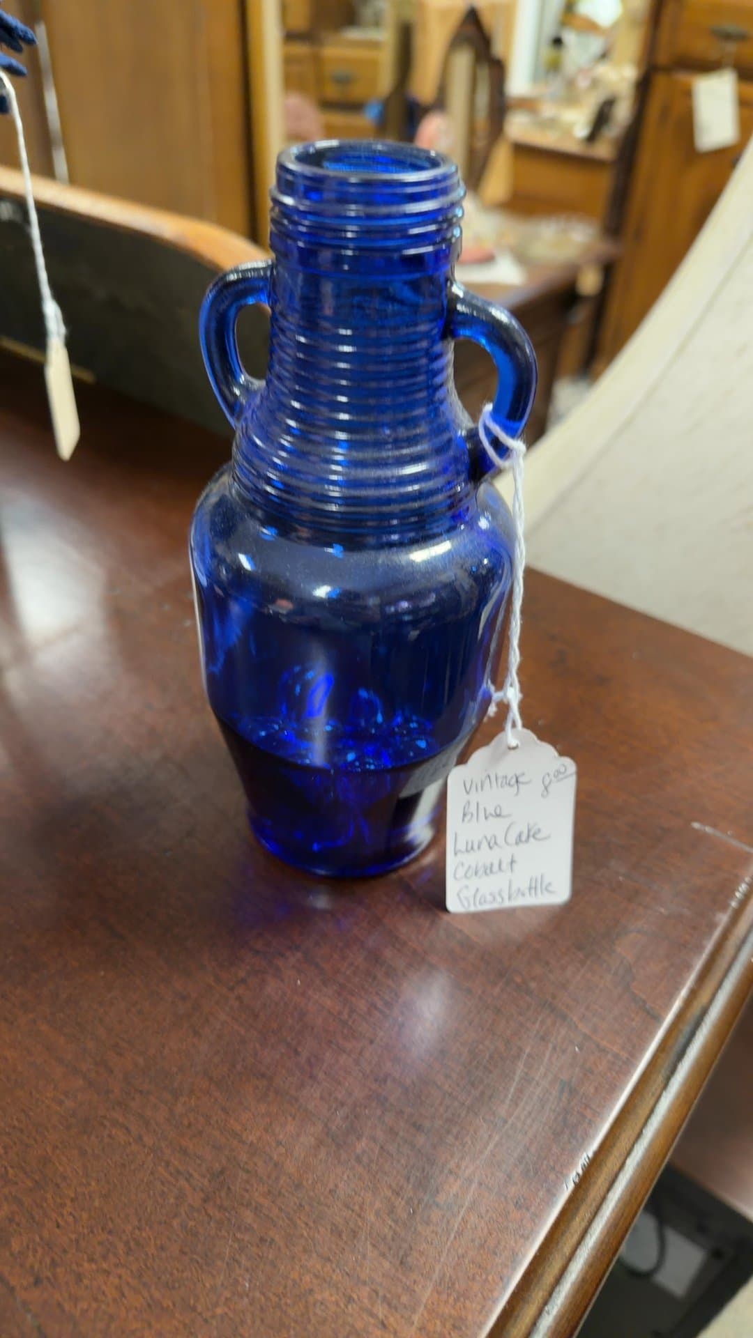 Vintage Blue Cobalt Glass Bottle - Image 1
