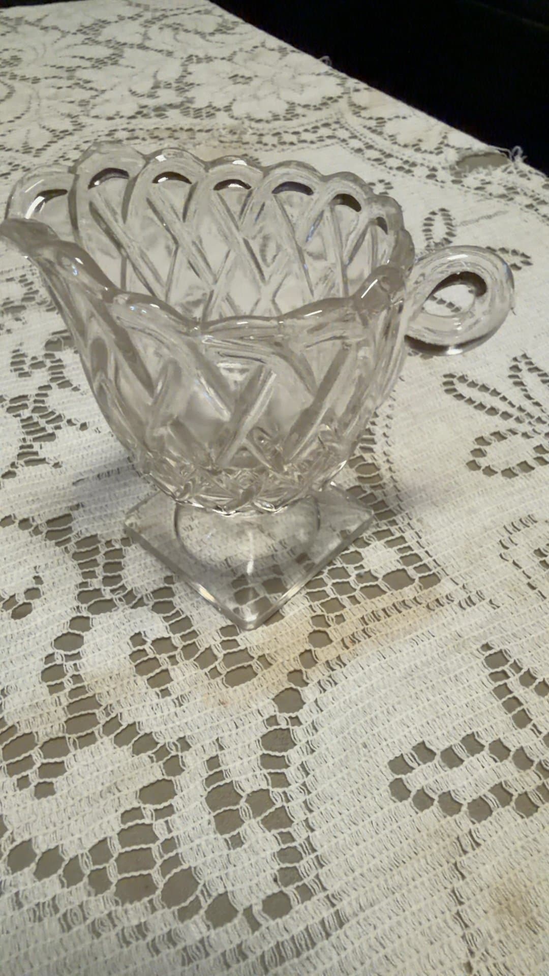 Vintage Glass Creamer, SQUARE FOOTED, PEDESTAL CREAMER-1930'S-60'S - Image 1