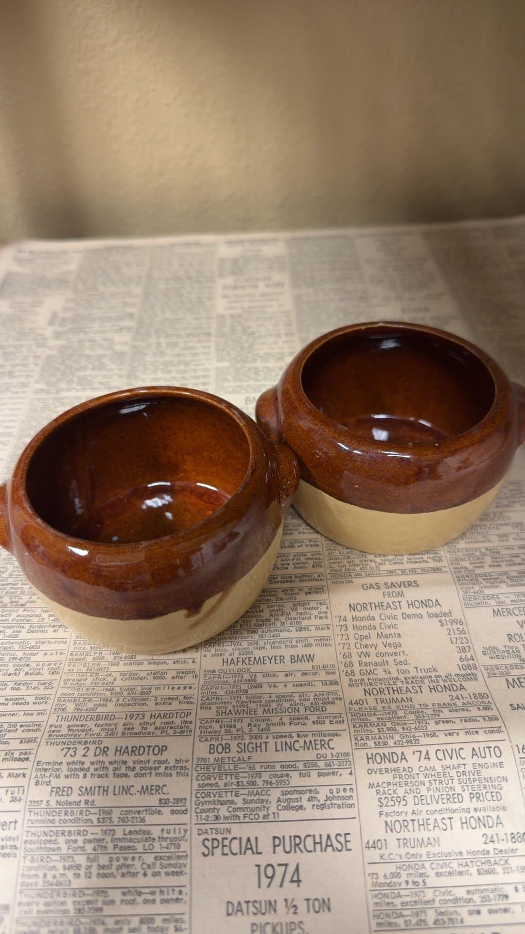 2 Small Brown Ceramic Bowls - Image 1