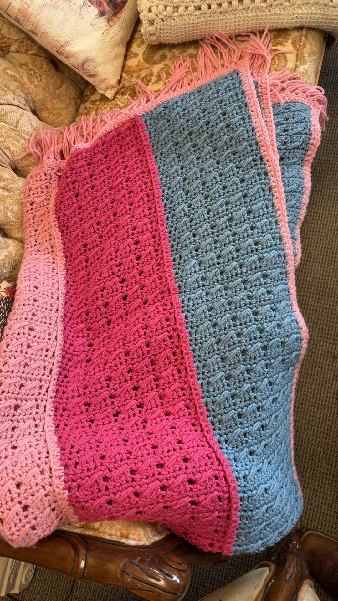 Handmade Afghan Blanket with Slanting Cable Stitch - Image 1