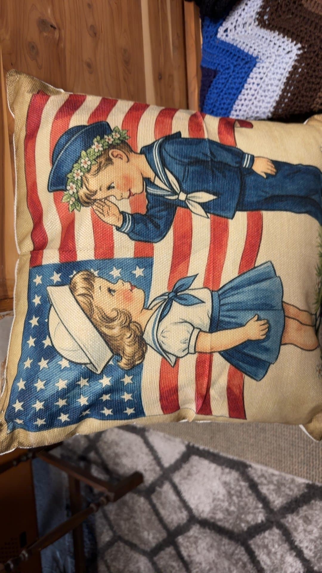 Vintage Patriotic Throw Pillow - Image 1