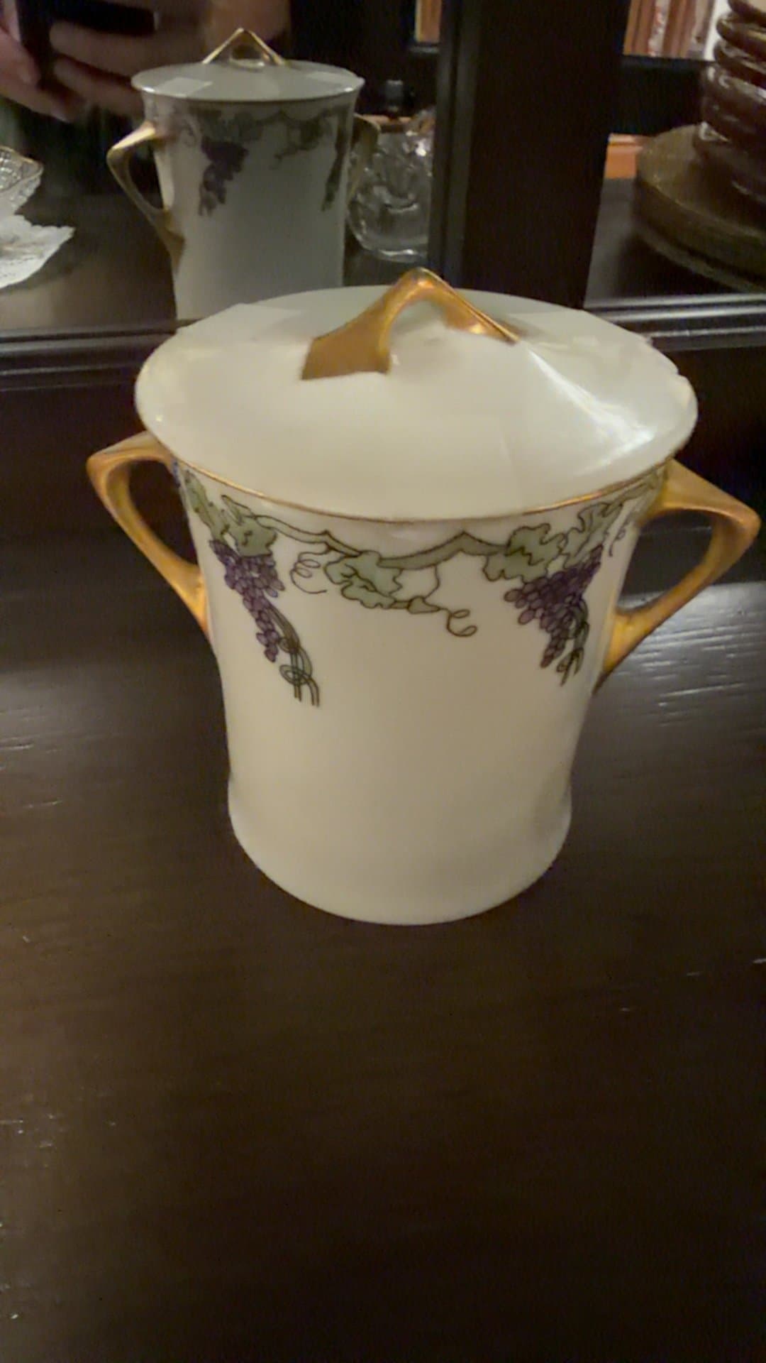 Vintage Porcelain Sugar Bowl with Lid - Image 1