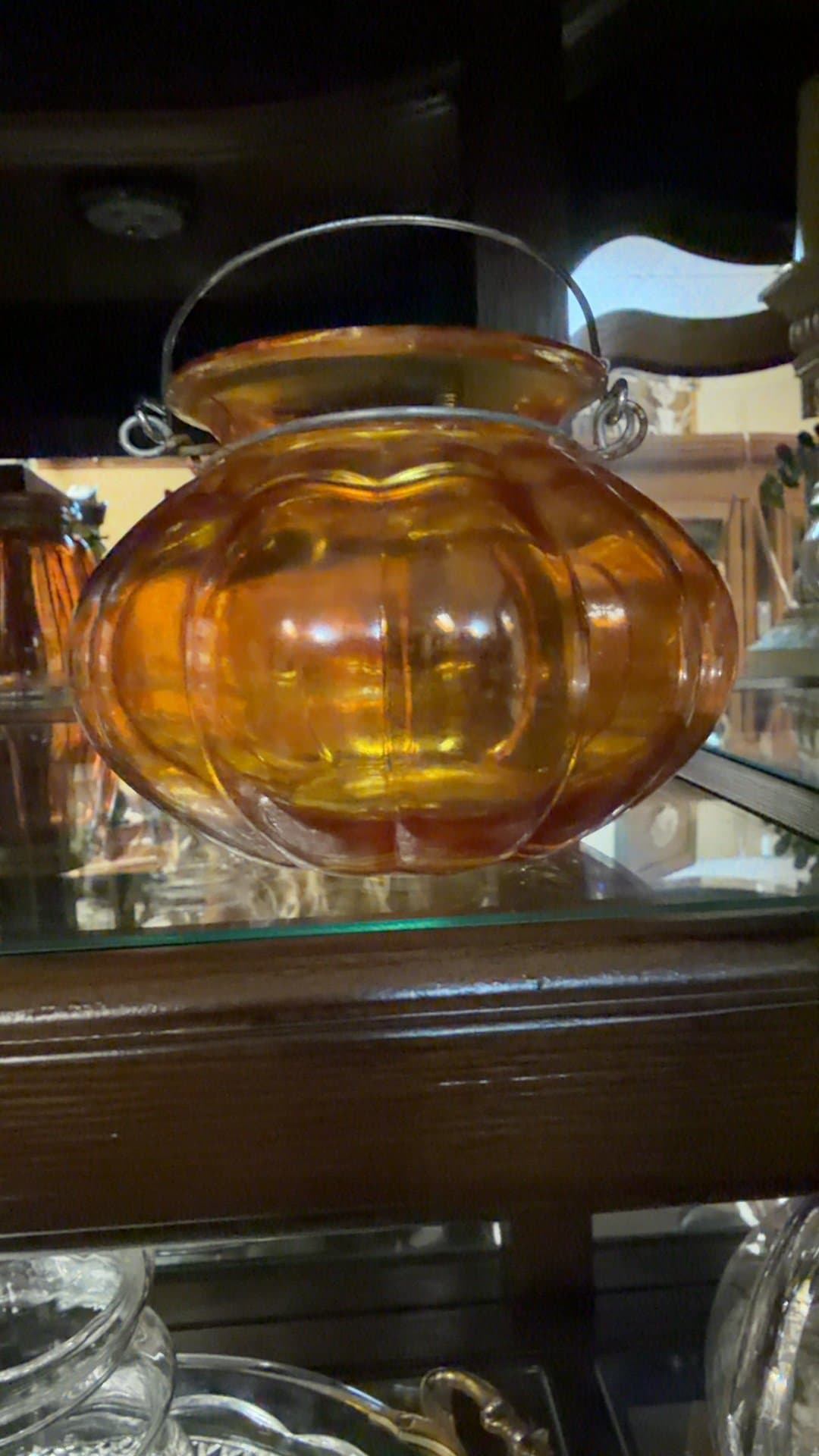 Amber Glass Pumpkin-Shaped Lantern - Image 1