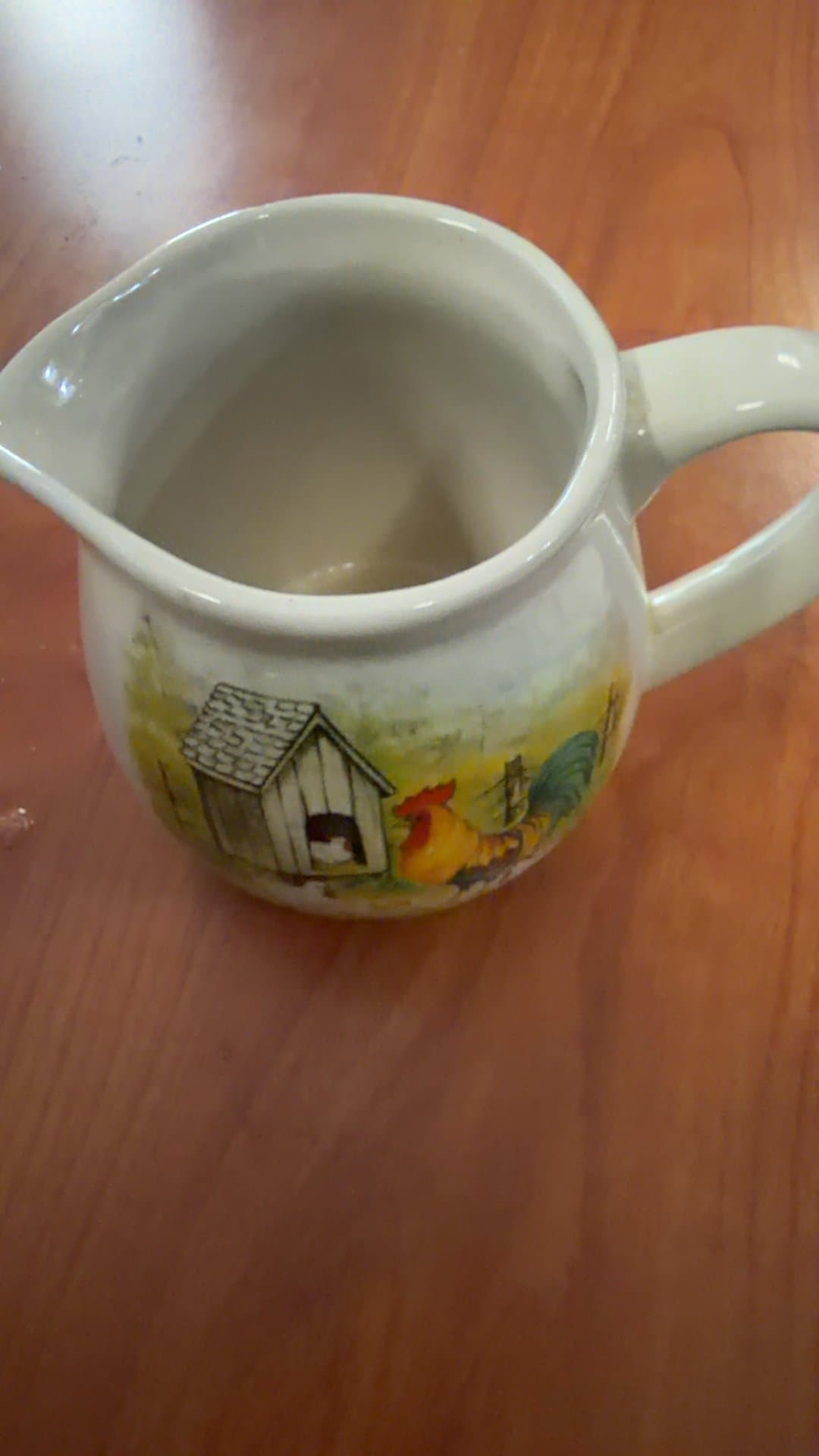 Ceramic Rooster and Farmyard Scene Creamer Pitcher - Image 1