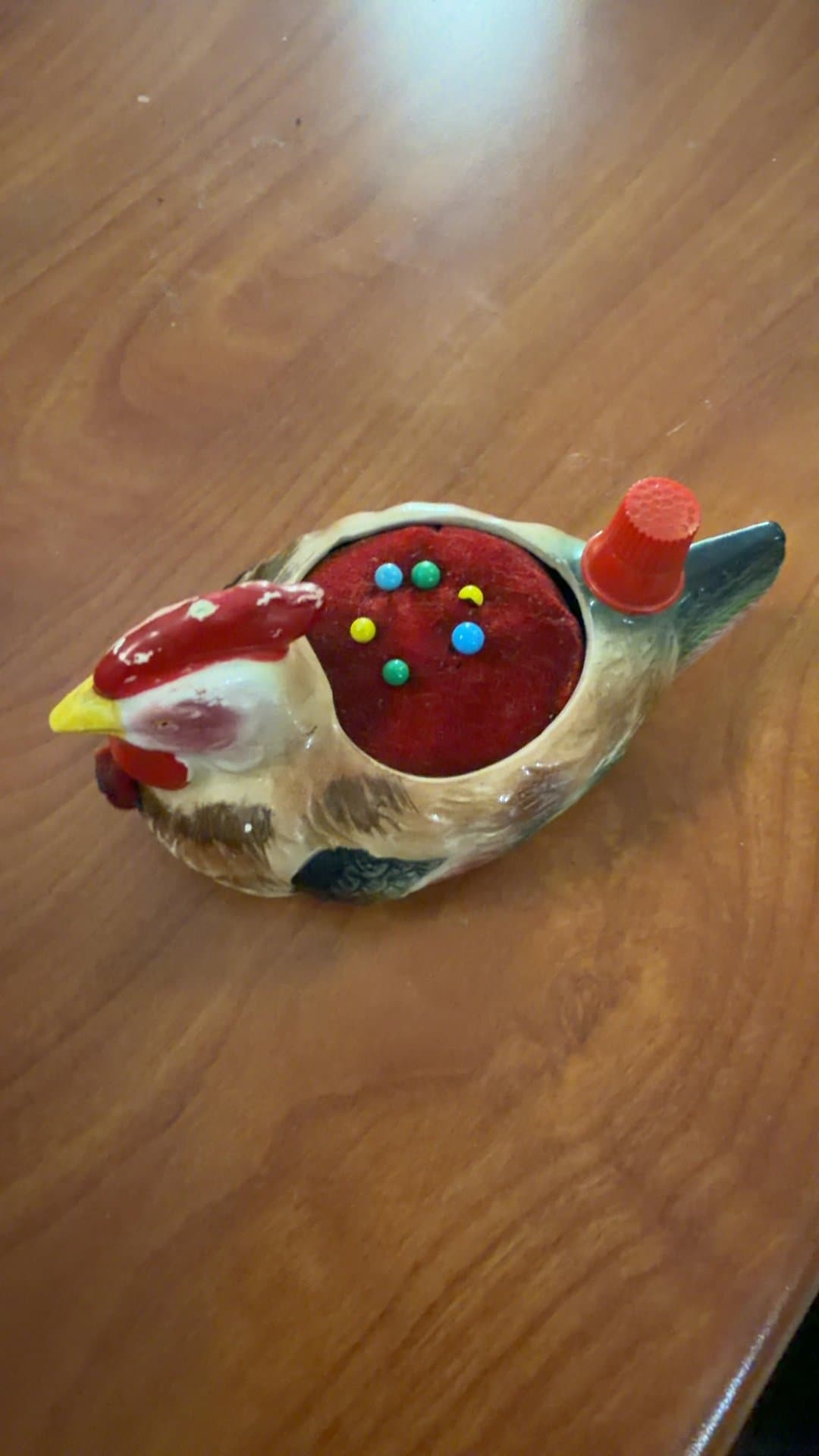 Vintage Inarco Ceramic Rooster Pin Cushion with Thimble Holder - Image 1