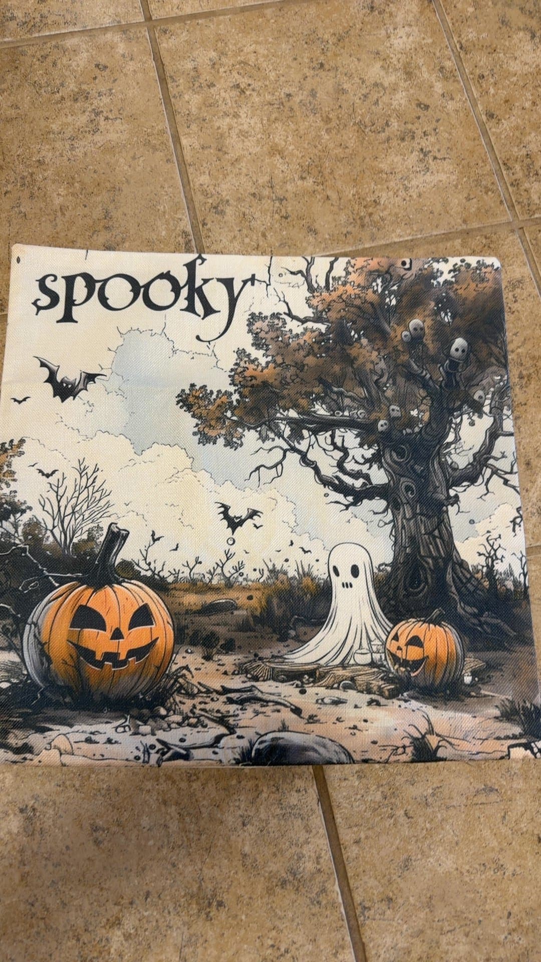 Halloween Spooky Pumpkin Ghost Canvas Pillow - Image 1