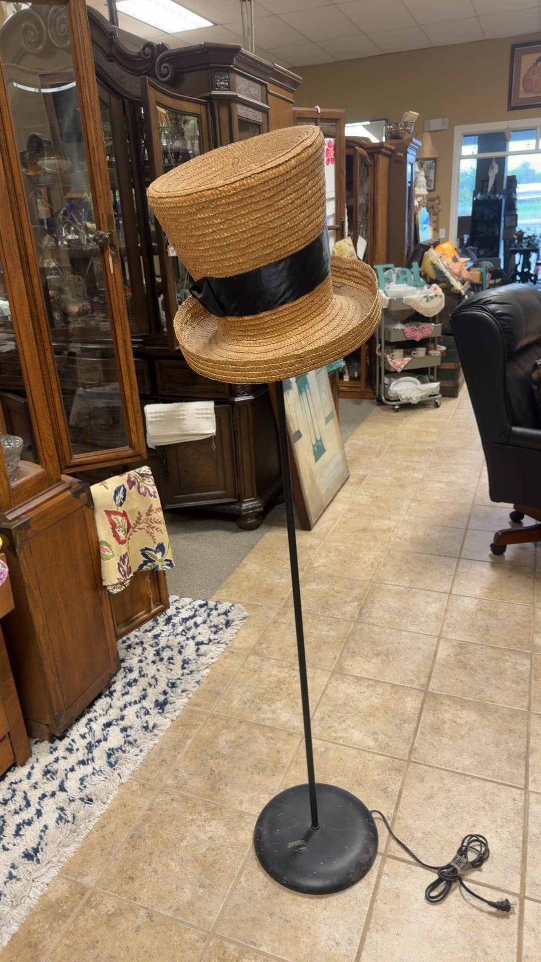 Novelty Straw Top Hat Floor Lamp - Image 1