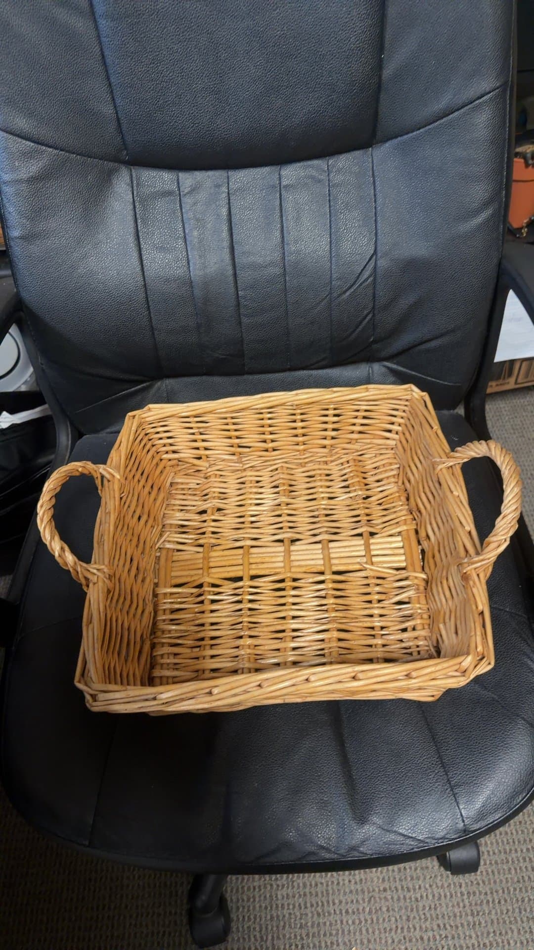 Rectangular Woven Wicker Storage Basket with Side Handles - Image 1