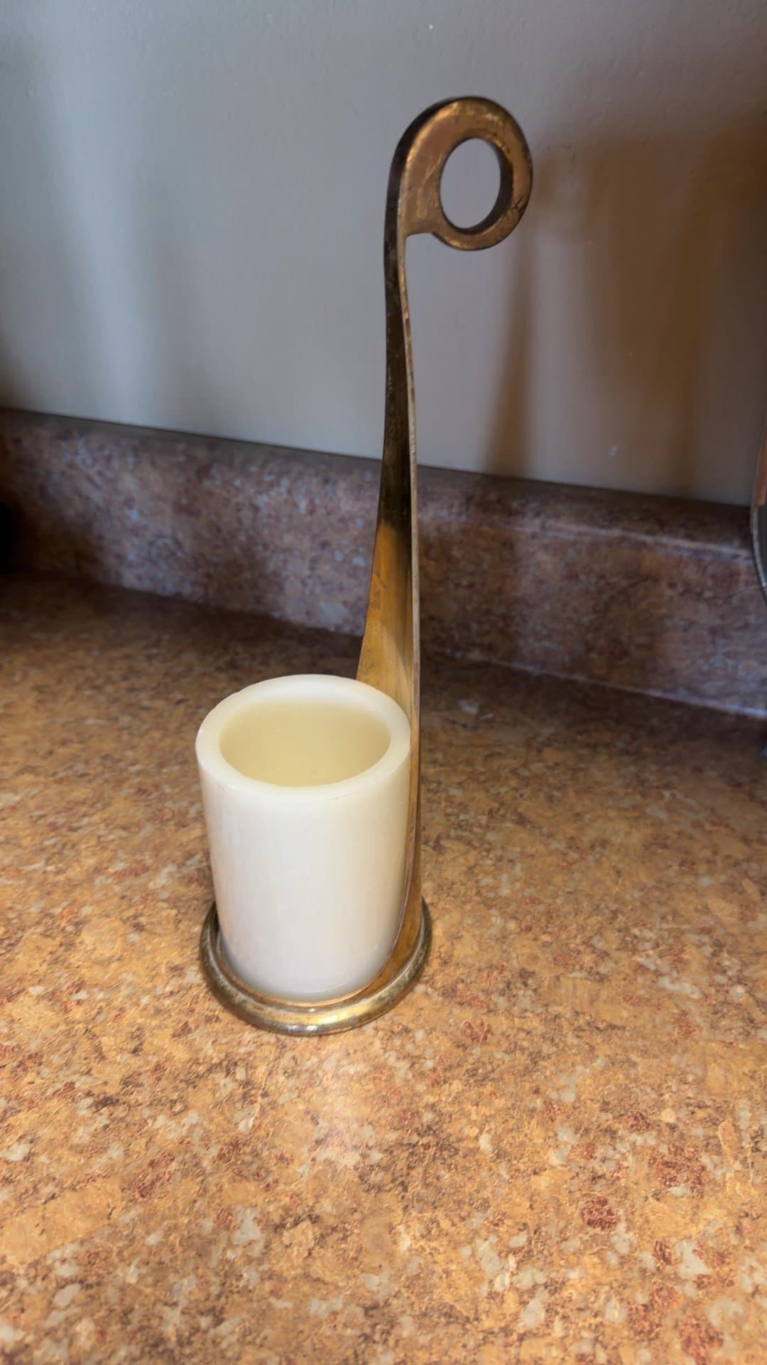 Brass Candle Holder with White Candle - Image 1