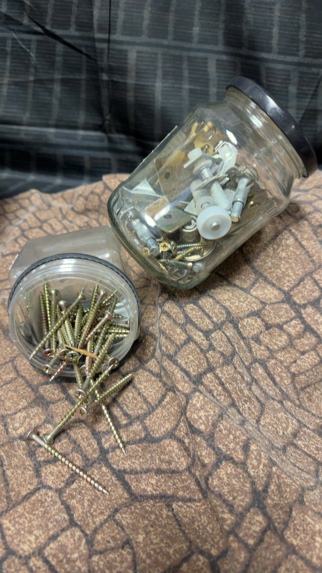Assorted Screws and Hardware in Glass Jars - Image 1