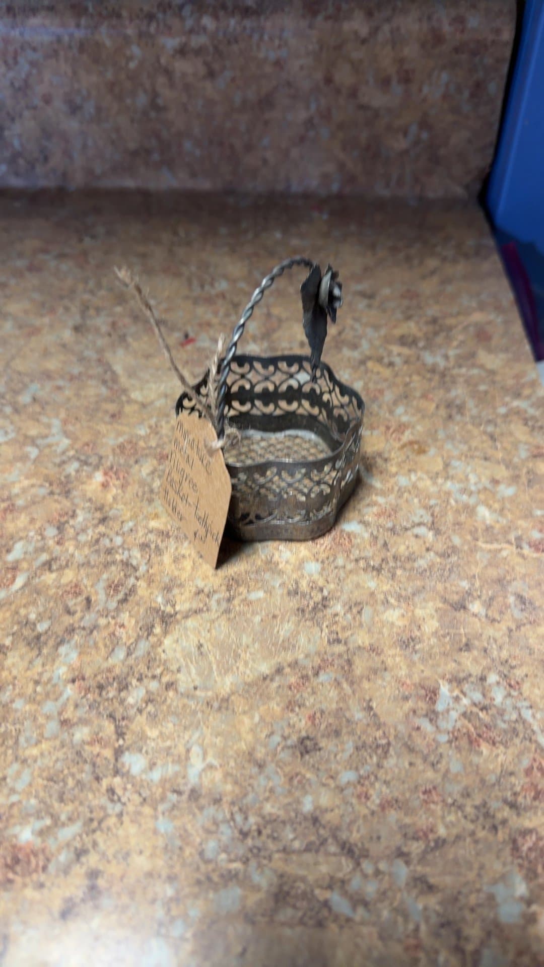 Vintage Filigree Metal Basket - Image 1