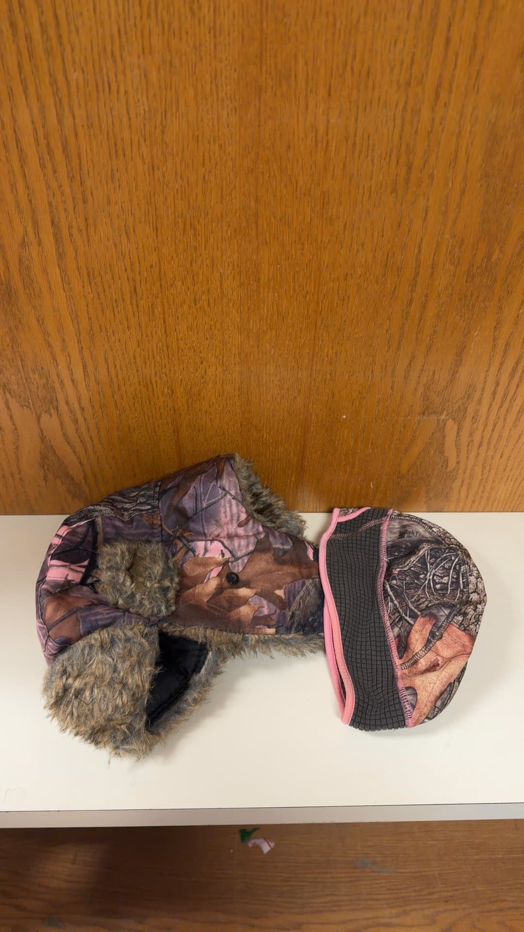 Huntworth Women's Pink Camo Faux Fur Trapper Hat and Fleece Beanie Set - Image 1