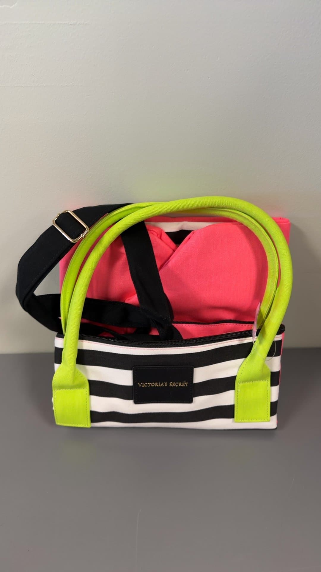 Victoria's Secret Neon Striped Canvas Tote Bag - Image 1