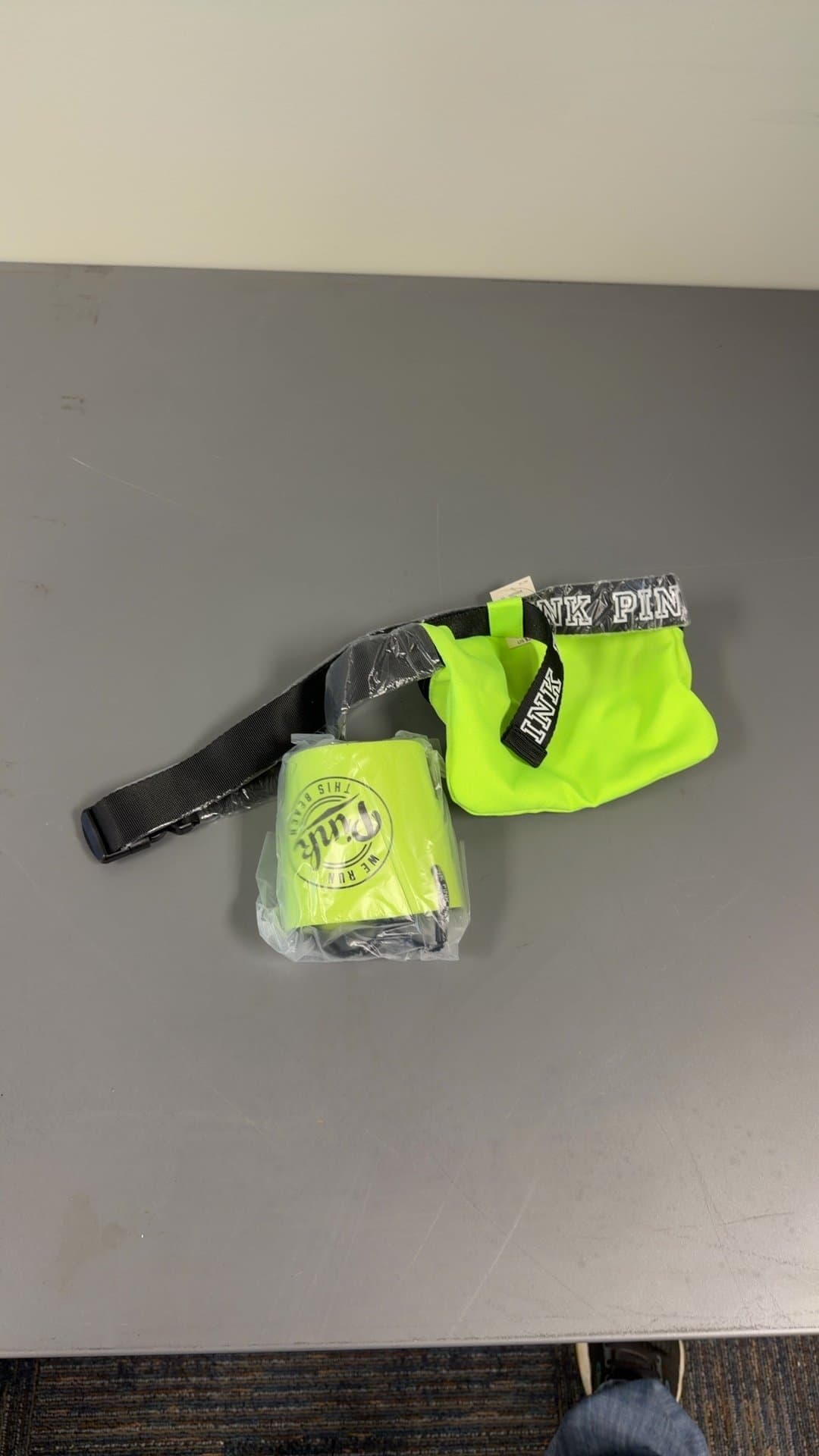 PINK Victoria's Secret Neon Yellow Belt Bag and Can Koozie Set - Image 1