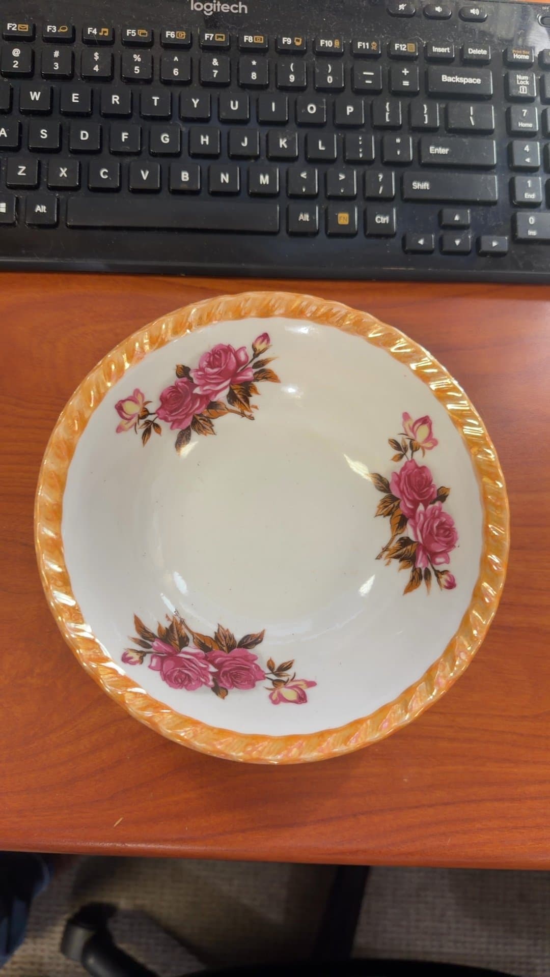 Vintage Japanese Porcelain Bowl with Floral Design - Image 1