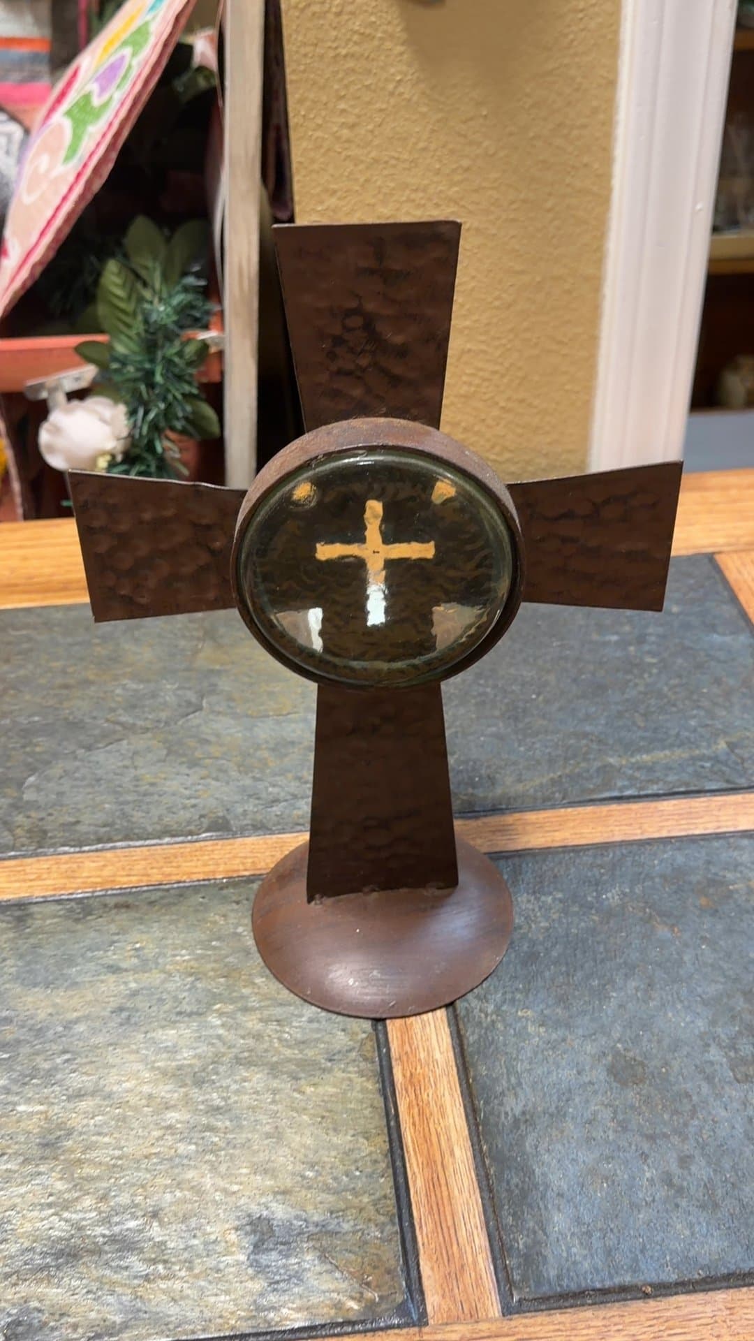 Rustic Metal Cross Candle Holder - Image 1