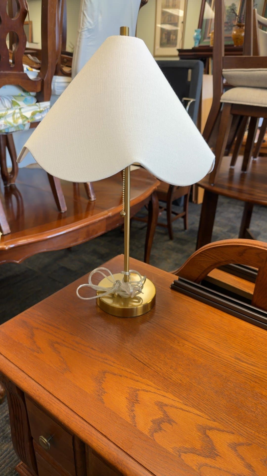 Brass Table Lamp with White Fabric Shade - Image 1
