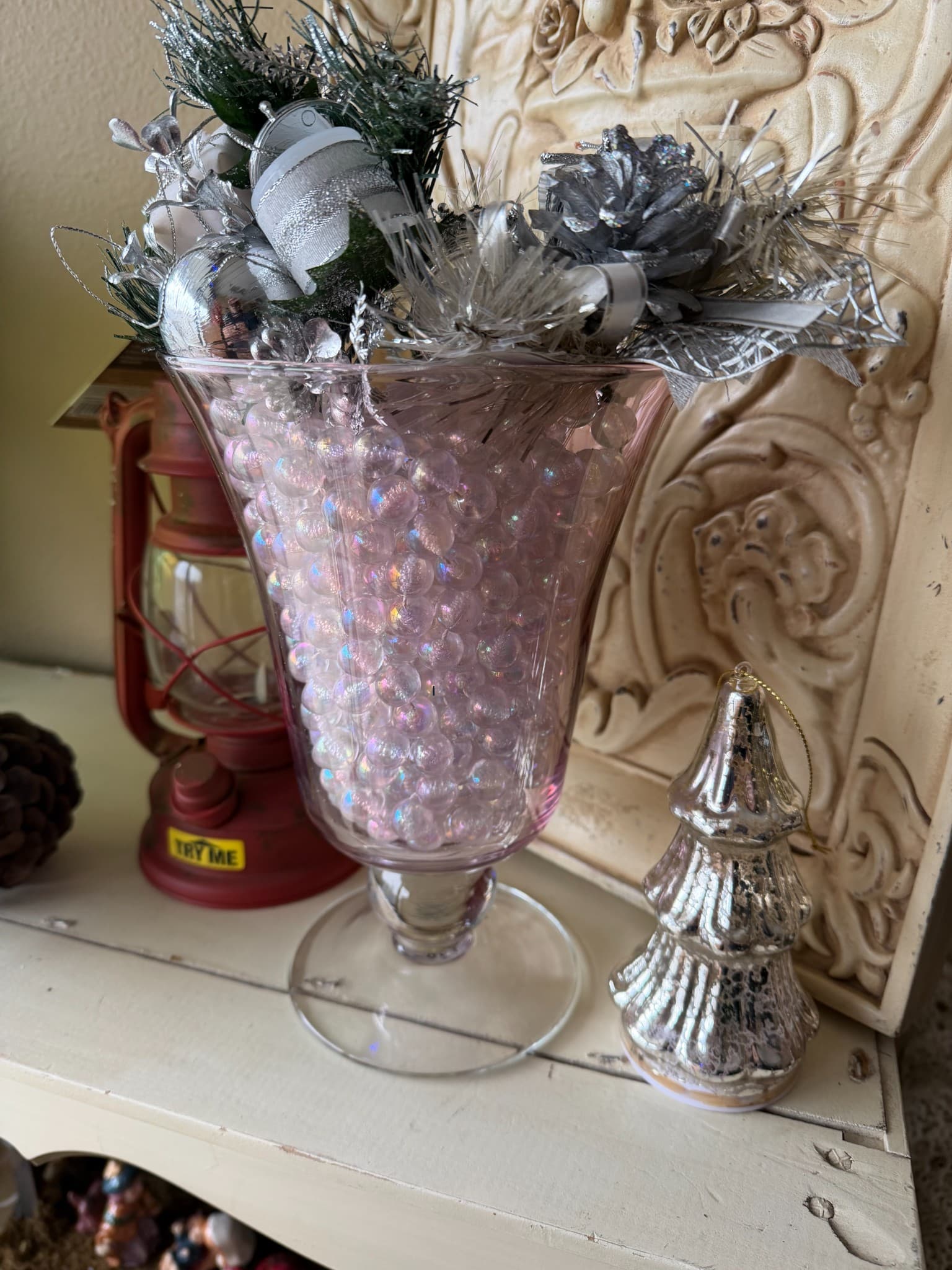 Decorative Glass Vase with Holiday Arrangement