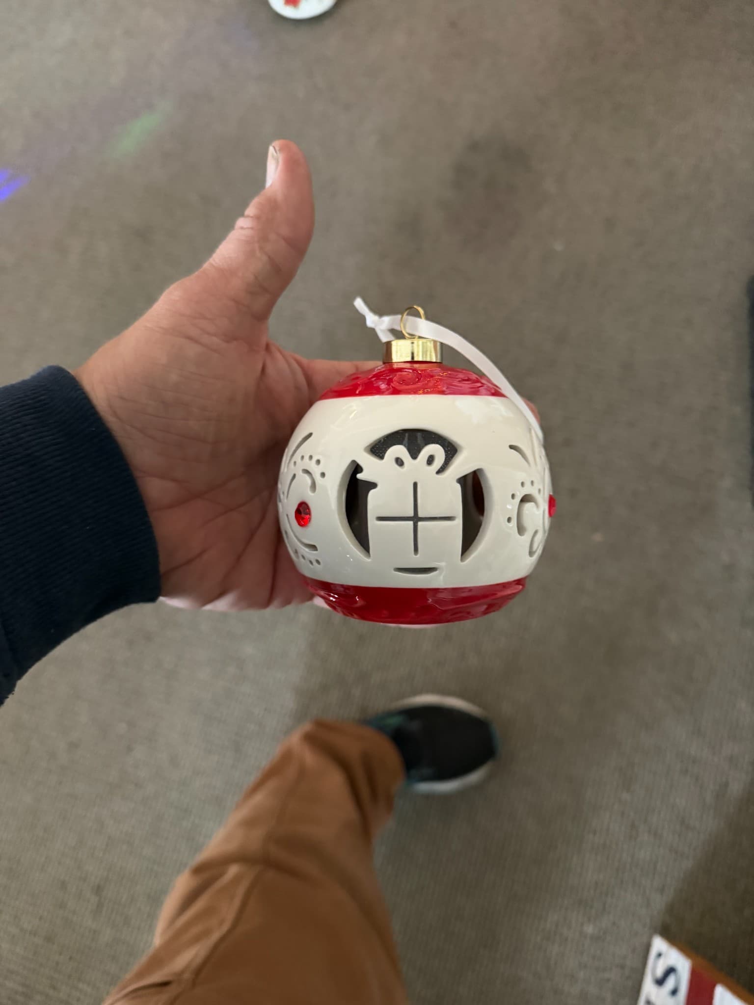 Red and White Ceramic Ornament