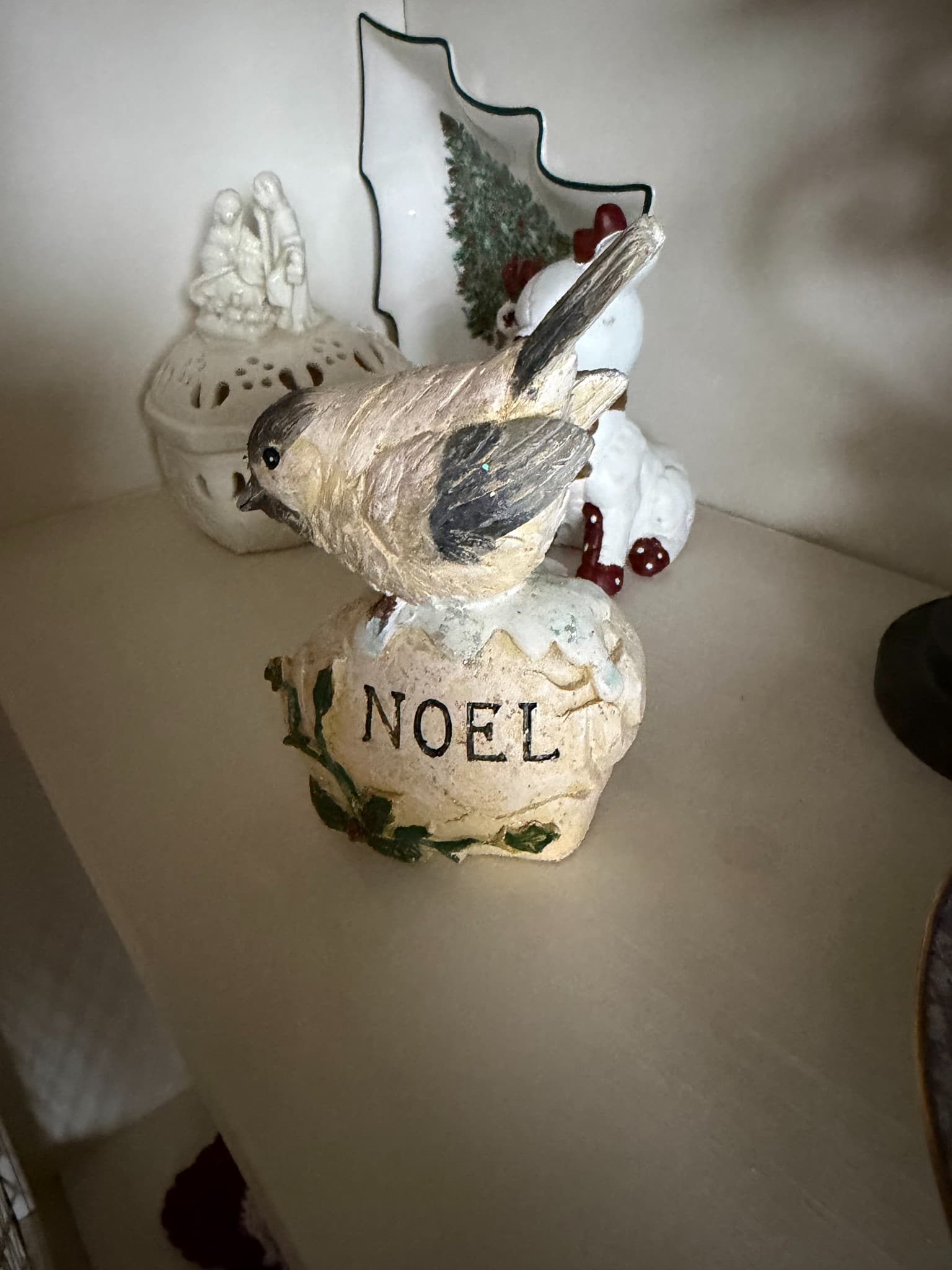 Christmas Bird Figurine with Noel Inscription