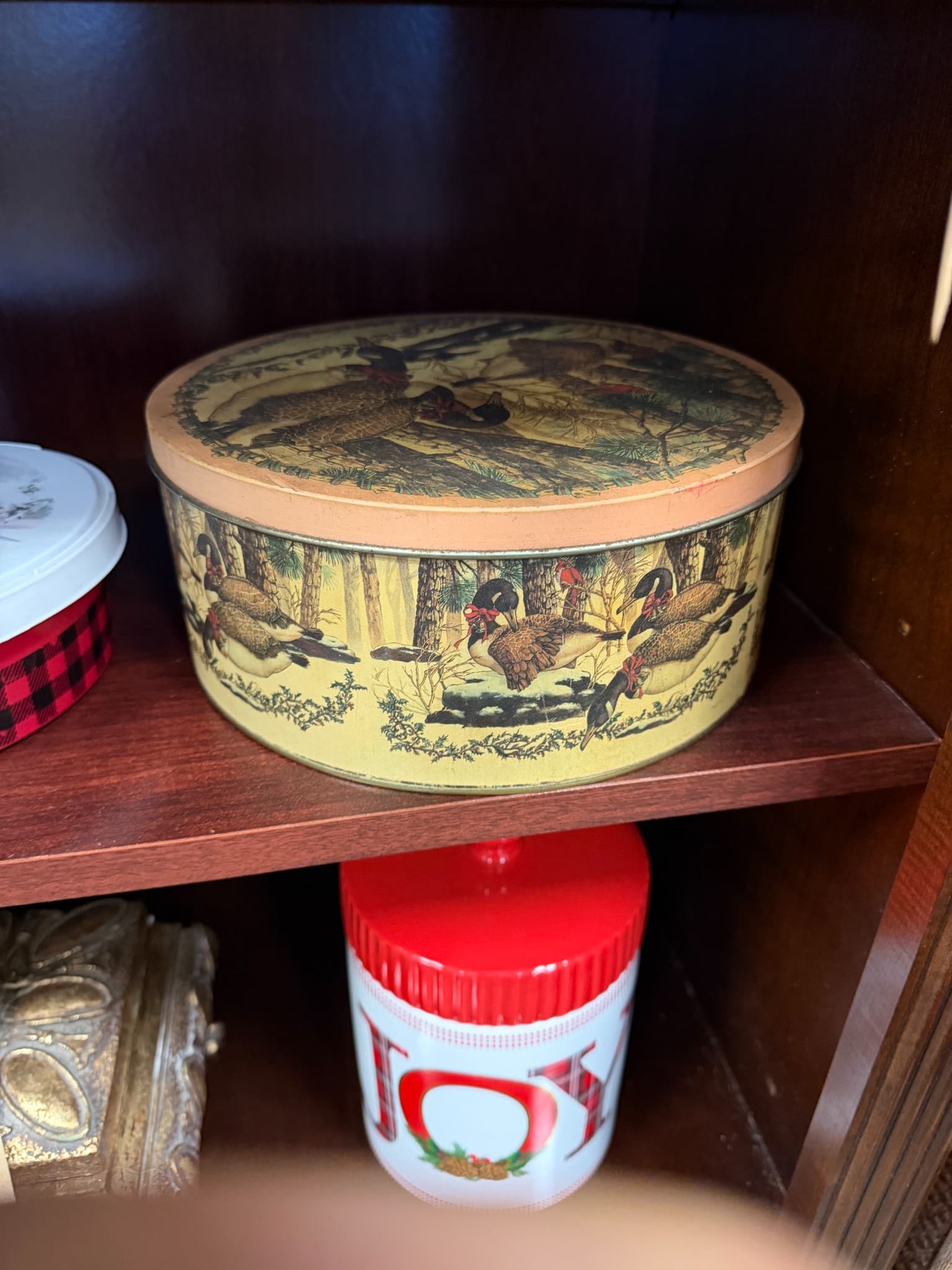 Decorative Round Tin with Bird and Forest Scene