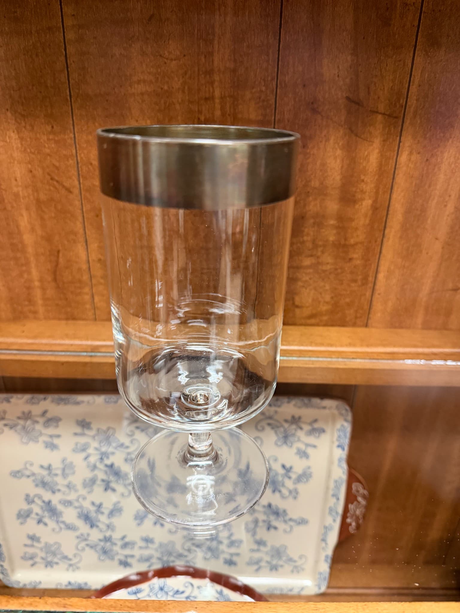 Vintage Glass Goblet with Metal Rim