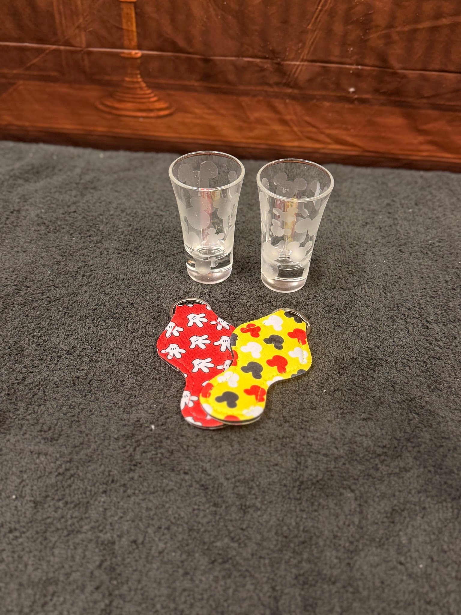 Disney Mickey Mouse Etched Shot Glasses Set of 2 with Keychains - Image 1