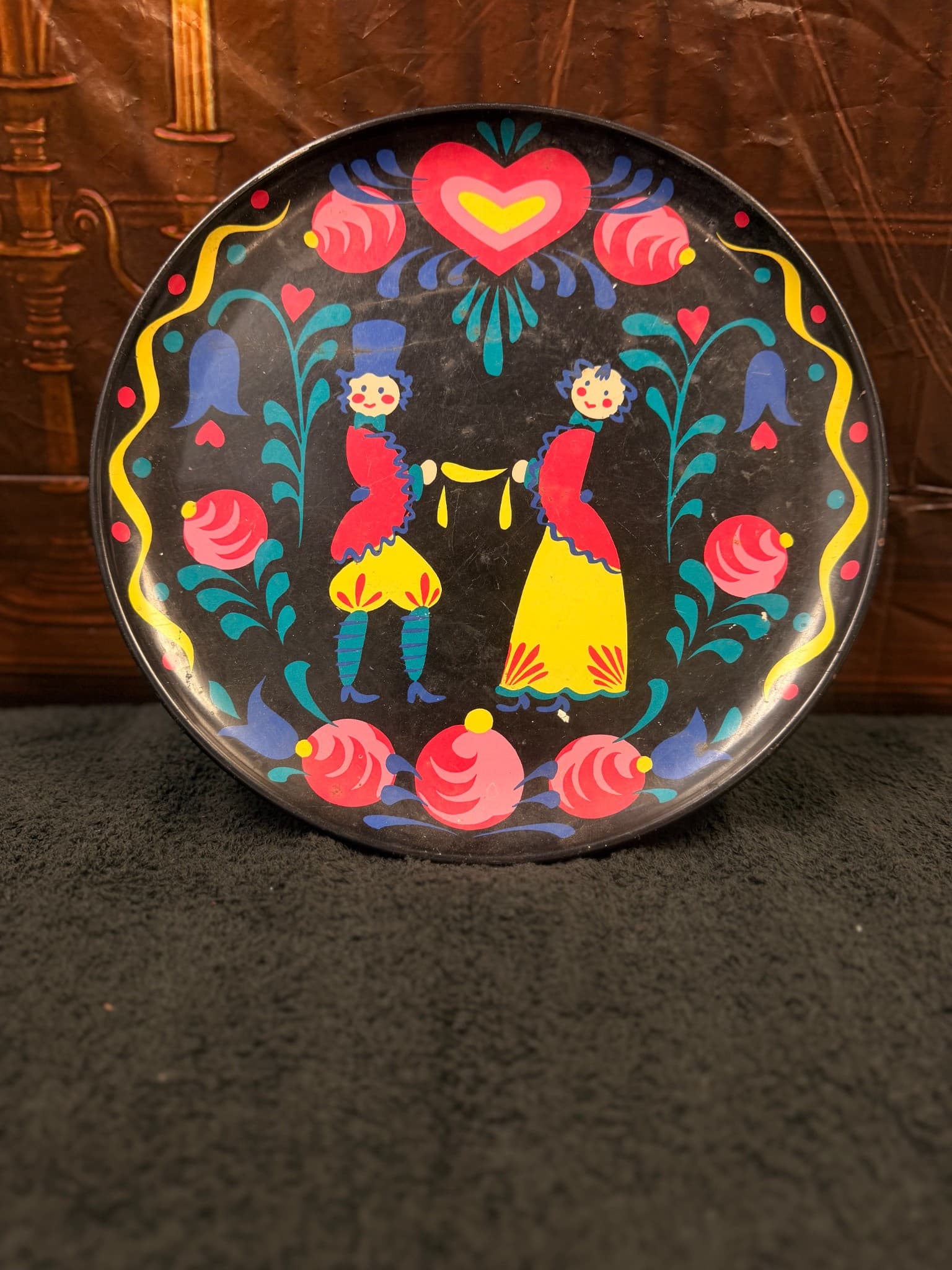 Vintage Pennsylvania Dutch Folk Art Metal Tray - Image 1