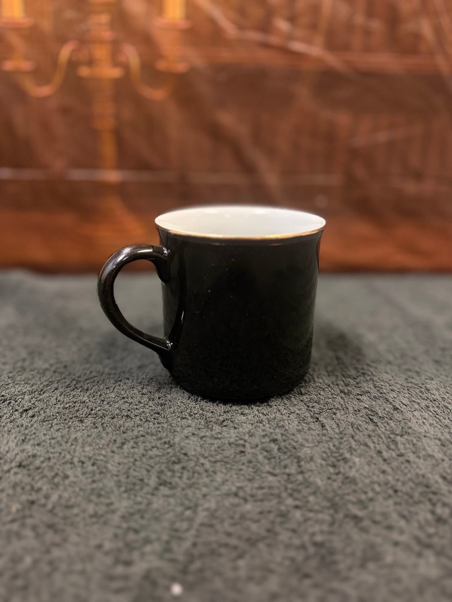 Gevalia Kaffe Black Ceramic Coffee Mug Gold Rim Sweden Crest - Image 1