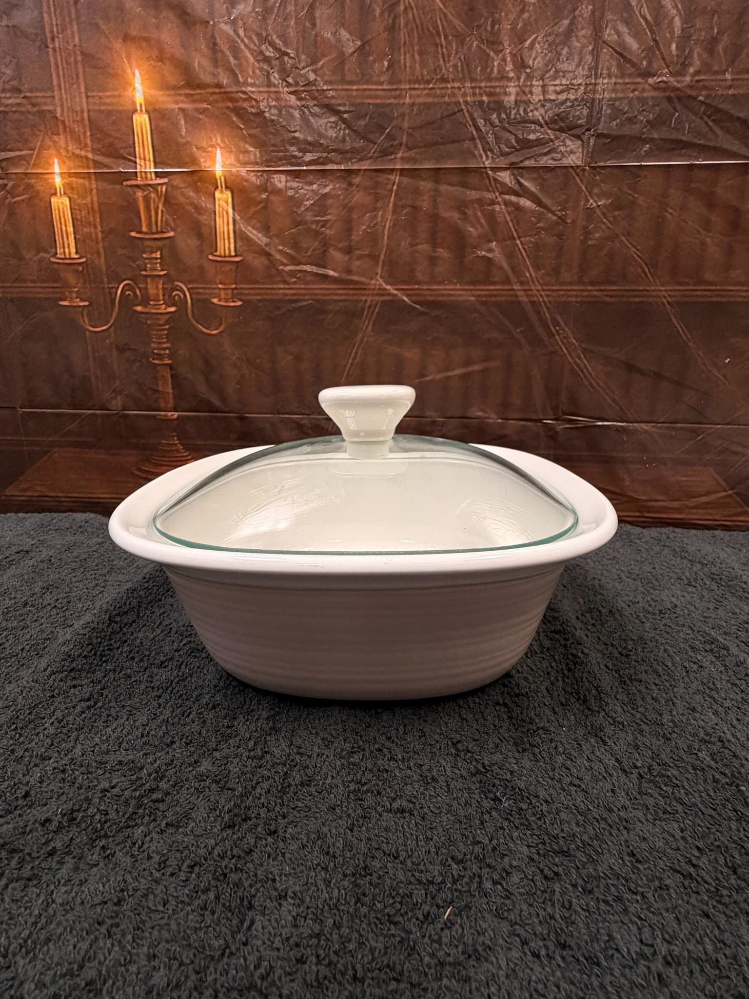 CorningWare Etch White 1.5 Qt Stoneware Casserole Dish with Glass Lid - Image 1