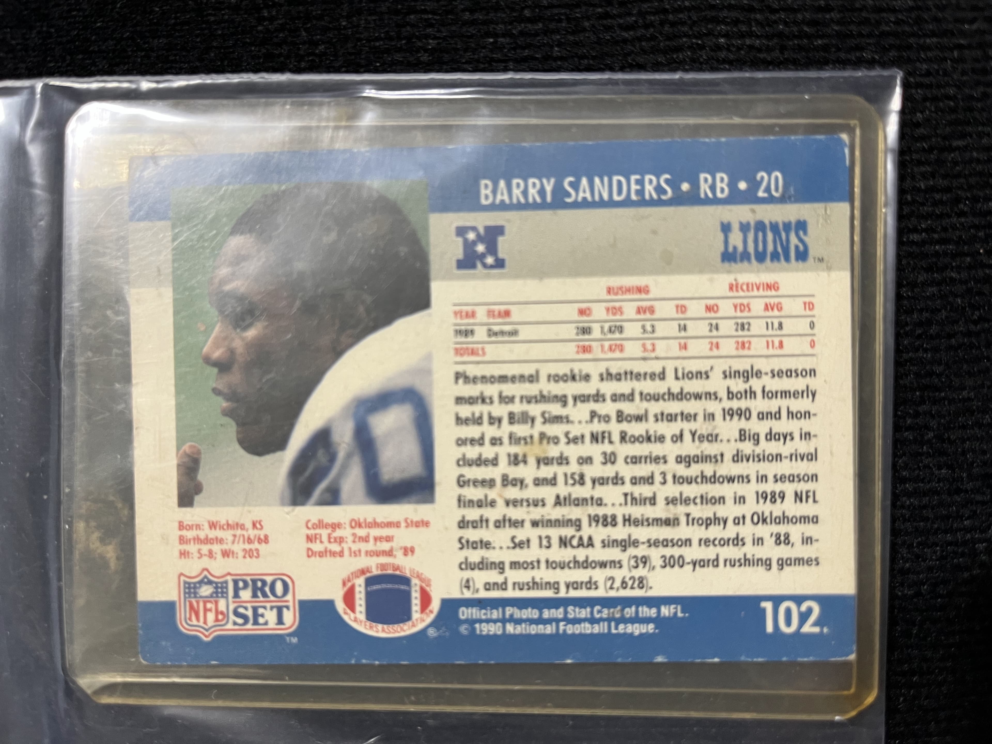 1990 Pro Set Barry Sanders #102 Rookie Card