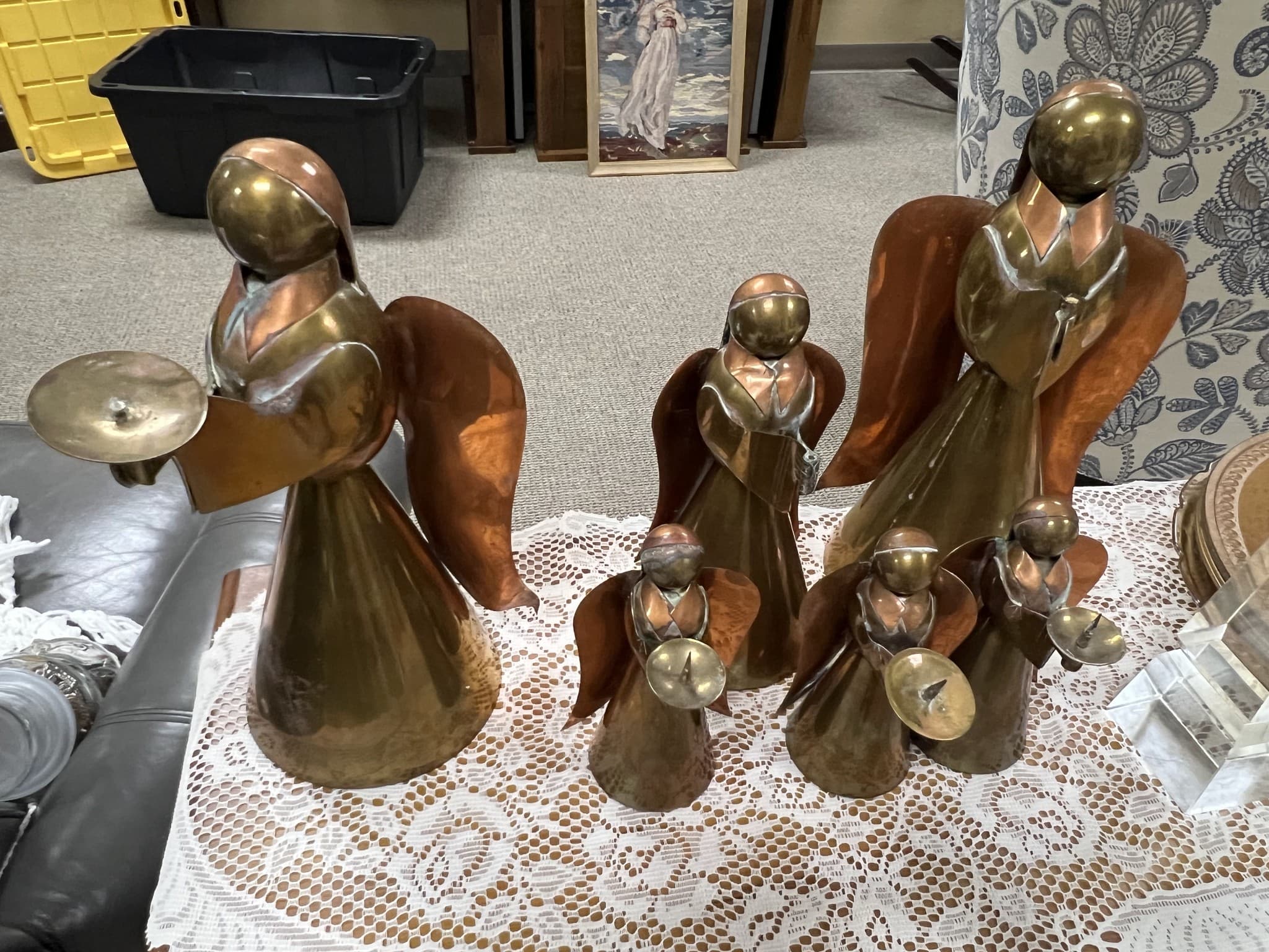 Brass and Copper Angel Figurine Set