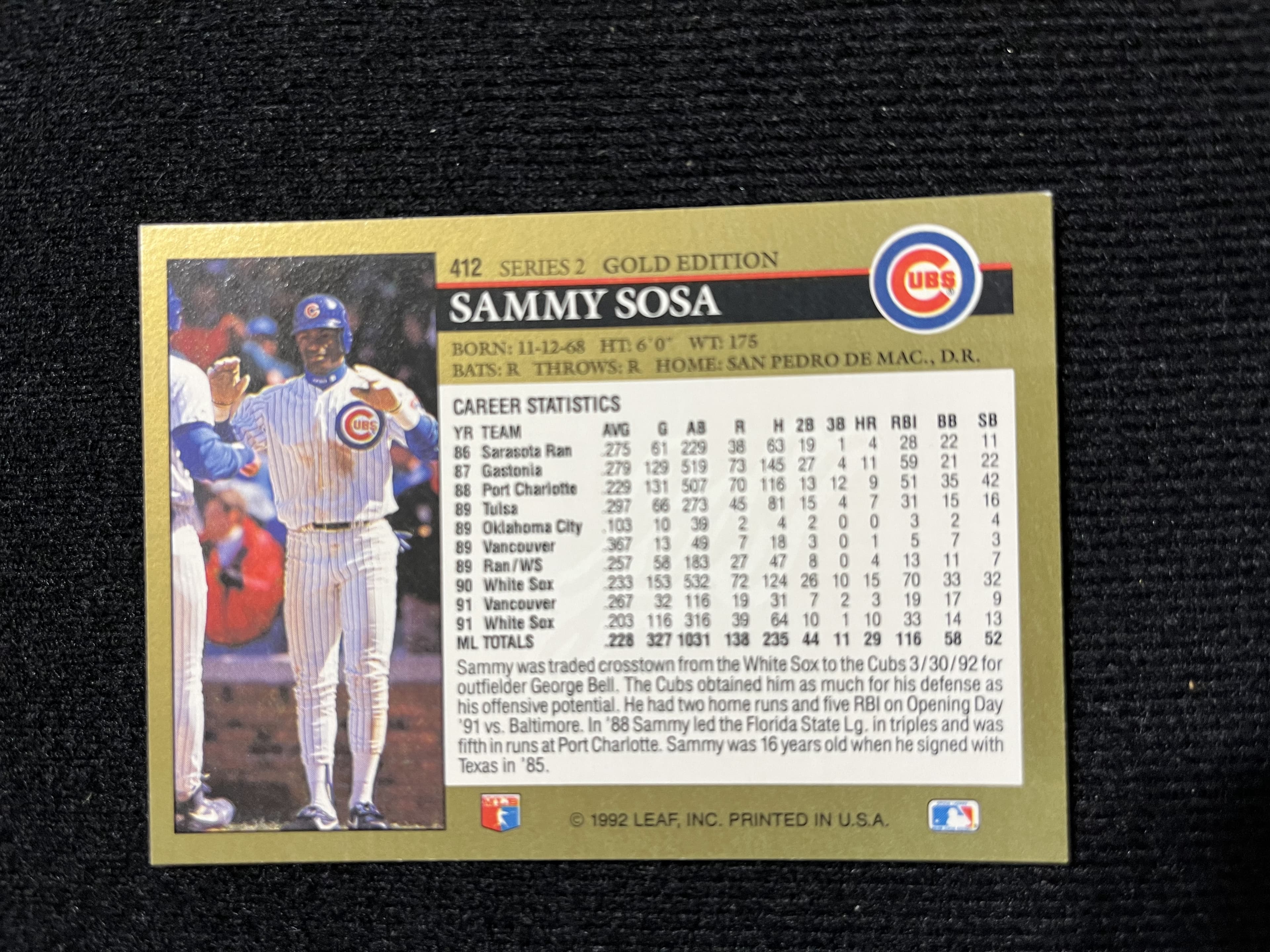 1992 Leaf Sammy Sosa #412